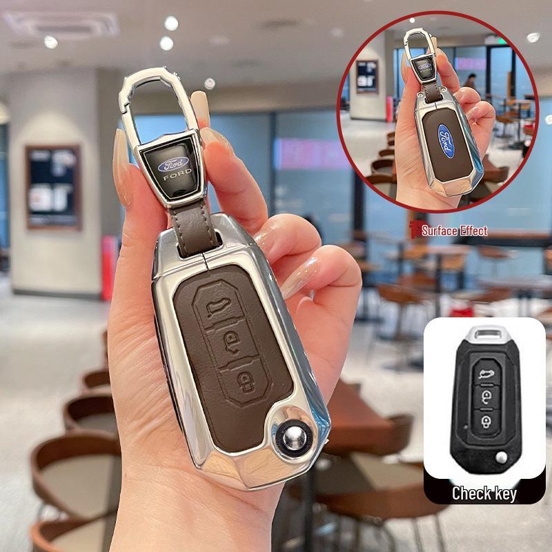 Metal Leather Key Case for 2022 Jiangling Ford Lingrui, Territory, and Transit.