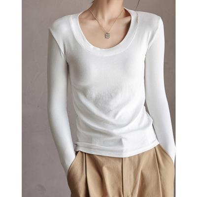 Autumn Women's Bottoming Shirt Thread Modal Solid Color Large Round Neck Long-sleeved Bottoming Shirt Thin Slim Inner Blouse