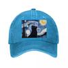 Multiple Colors Van Gogh Starry Night Cat Baseball Cap  New Vintage Washed Cotton Baseball Cap Parent Kids Sun Hats