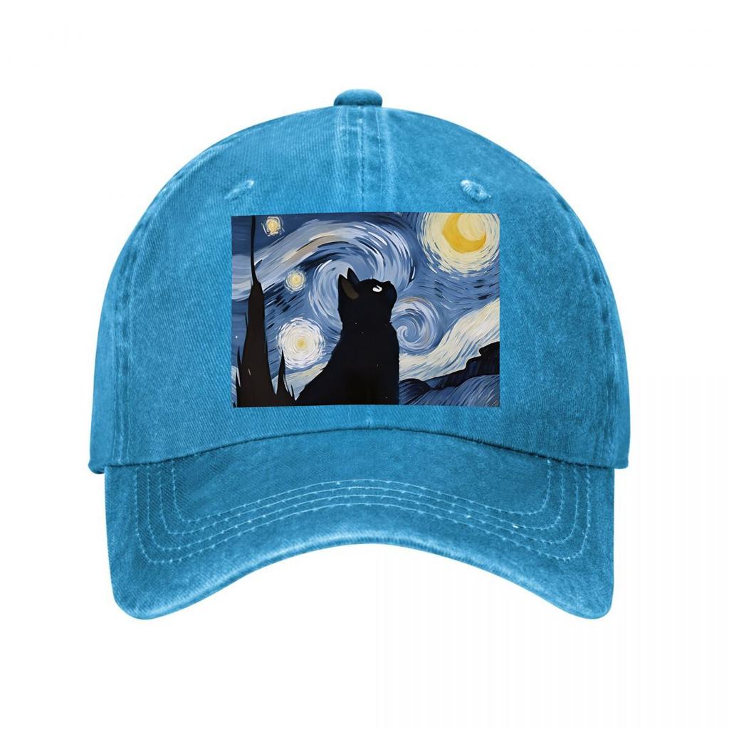 Multiple Colors Van Gogh Starry Night Cat Baseball Cap New Vintage Washed Cotton Baseball Cap Parent Kids Sun Hats