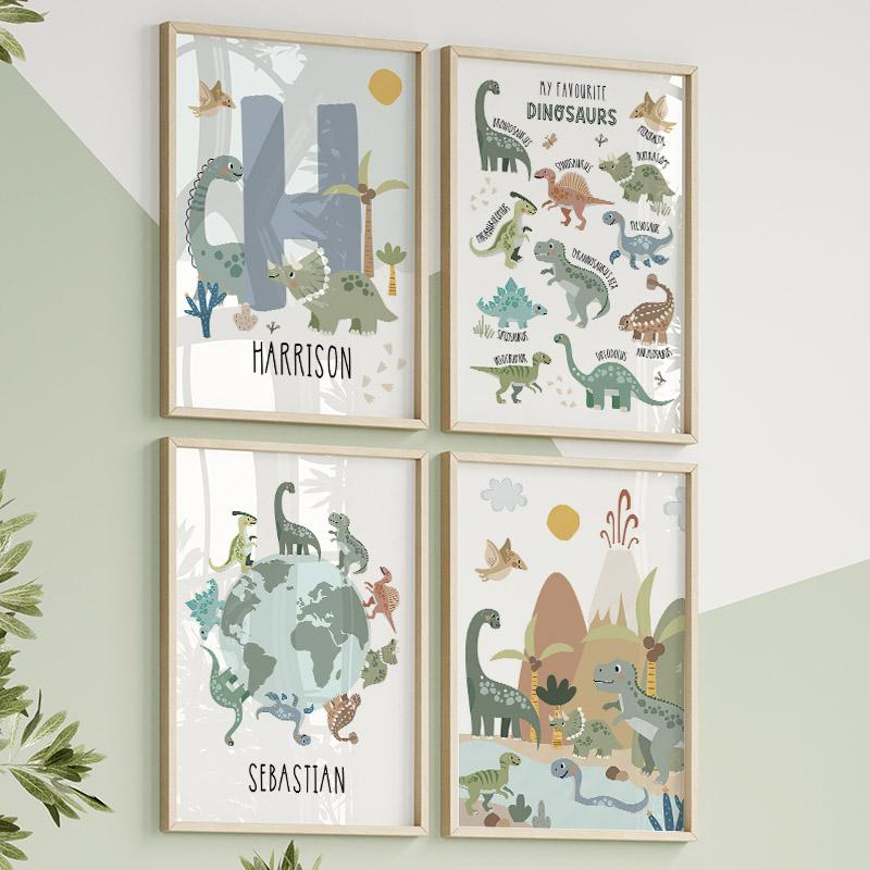 Earth Dinosaur T-Rex Brachiosaurus Nursery Wall Art Canvas Painting Nordic Dino Posters And Prints Pictures Baby Kids Room Decor