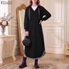 ZANZEA Herbst Damen Langarm Freizeit Dünn Mit Kapuze Pullover Langes Kleid