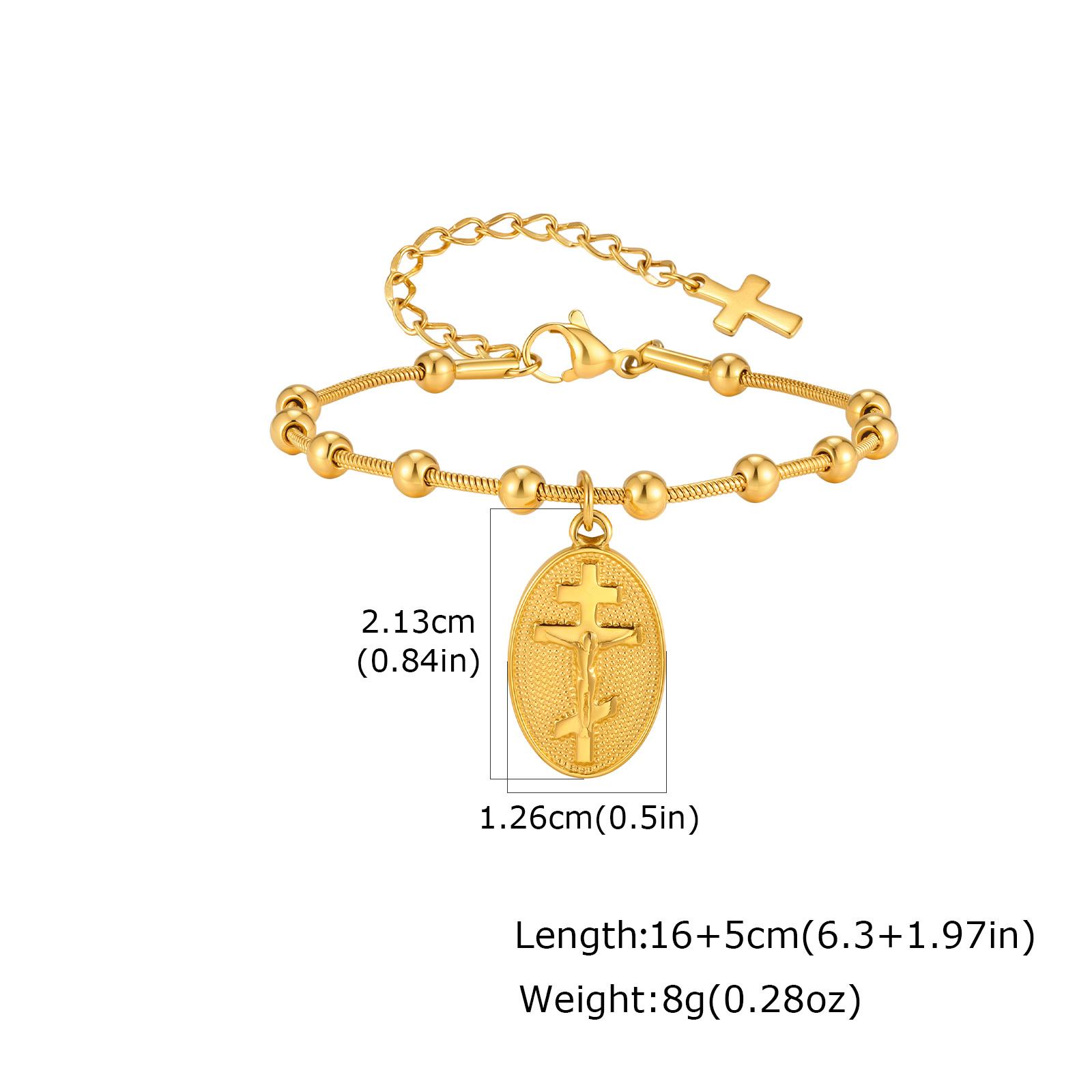 Vnox New Orthodox Cross Jesus Spacer Snake Chain Bracelet Stainless steel Adjustable Beaded Chain Catholic Religion Jewelry Gift