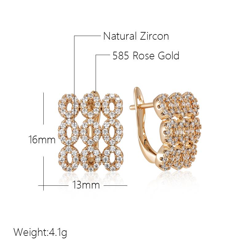 Unique Square Wide Full Natural Zircon English Earrings For Women Fashion  Rose Gold Color Vintage Wedding Jewelry