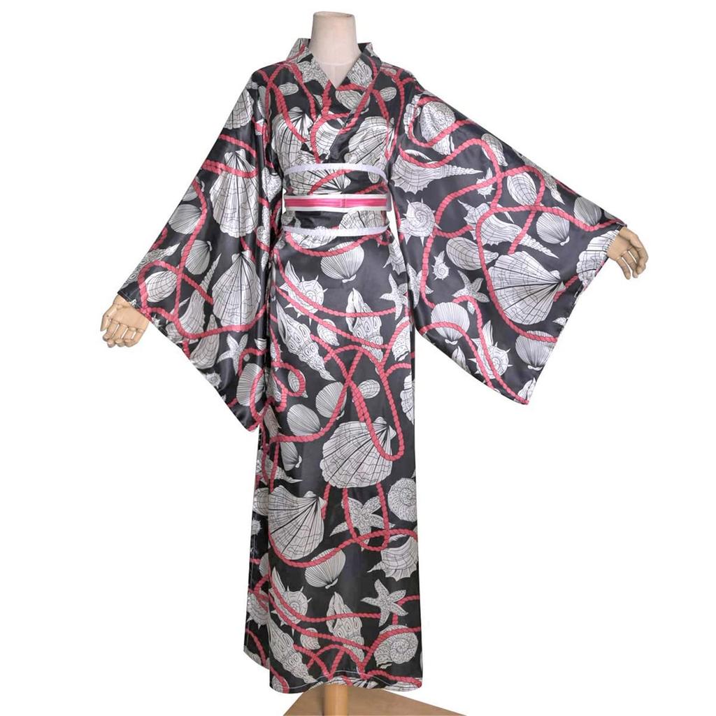 LanBuff Yukata Kimono Long Satin Fabric Pajamas Yukata Japanese Yukata Long Nightgown Women's Robe, Open-Front Loungewear, V-Neck Bathrobe, Pattern,
