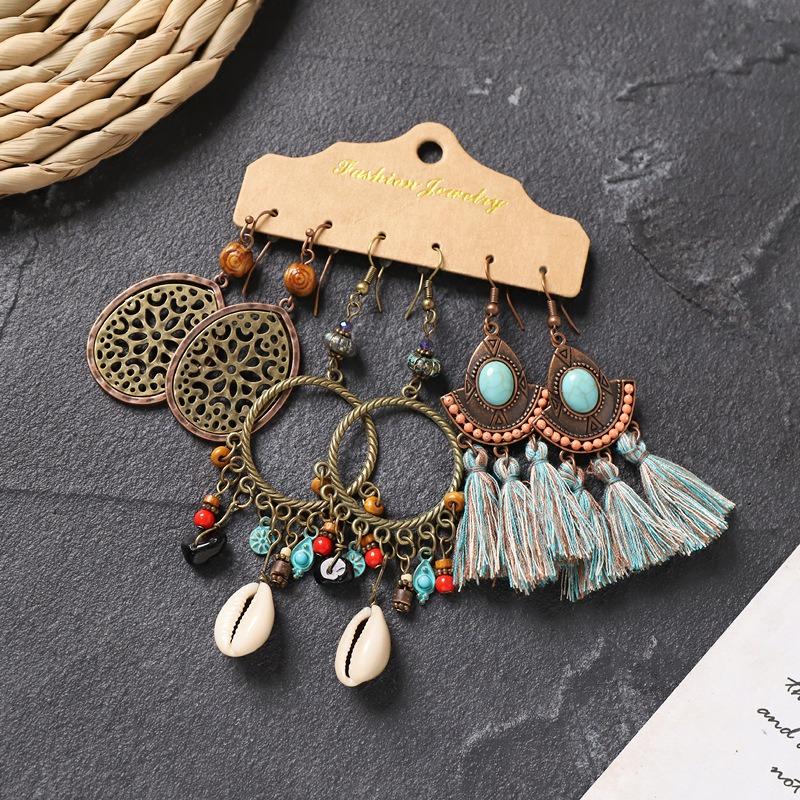 Long fringed earrings Bohemian wasteland exotic wind earrings retro vacation style suit earrings women