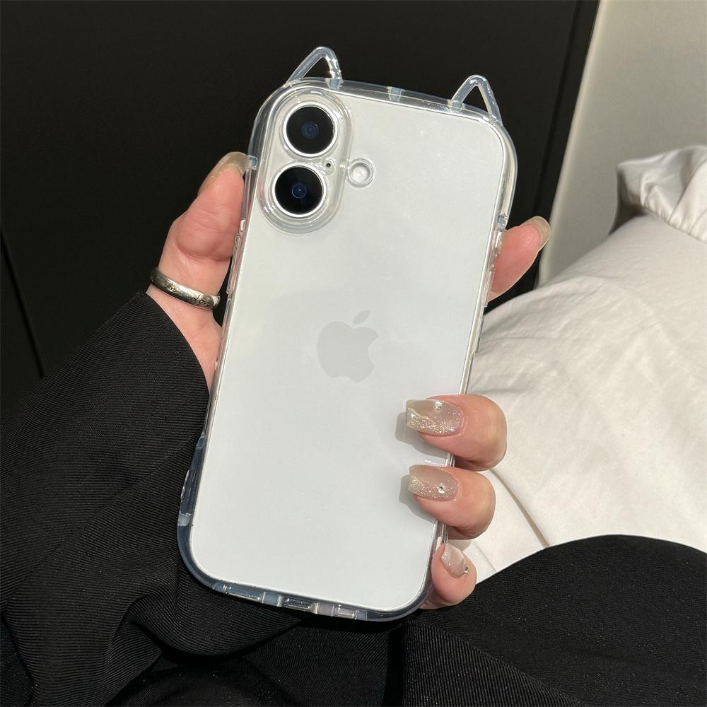 

Fashion Clear 3D Cute Cat Ears Phone Case For iPhone Air 17 16 15 14 Plus 13 12 11 Pro Max XR Cartoon Shockproof Soft TPU Cover For iPhone 15 Pro