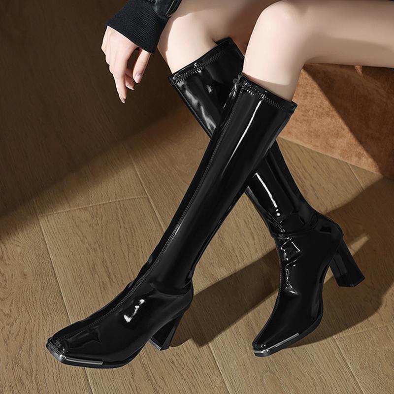 Fashion High Heels Women High Boots Designer Chunky Knee High Leather Shoes 2025 Fashion Winter Pumps Chelsea Plush Boots New Goth Mujer