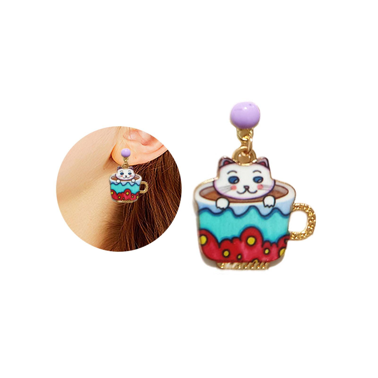 

Cartoon Animal Earring For Women Cute Teacup Cat Drip Oil Dangle Earring Girls Fashionable Ear Ring Jewelry Ear Accessories