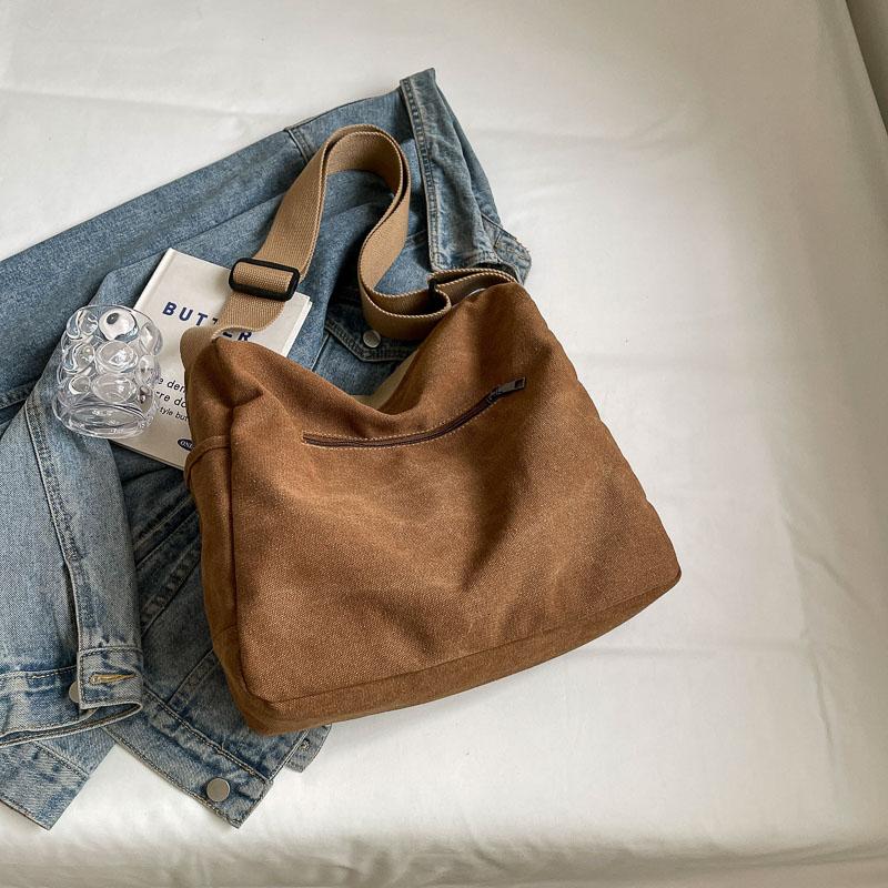 Large Capacity Stitching Contrast Canvas Bag Women's Crossbody Bag Student Class Commuter Bag