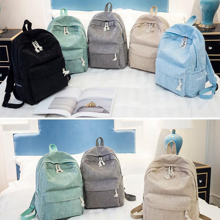 Korean Harajuku Style Corduroy Backpack for Women - Junior High School & College Casual Shoulder Bag