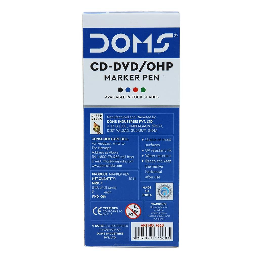 Doms Non Toxic CD DVD OHP Marker Pens Green Pack Of 1 20pcs For Office School Multi Surface Writing Labelling Smooth Ink