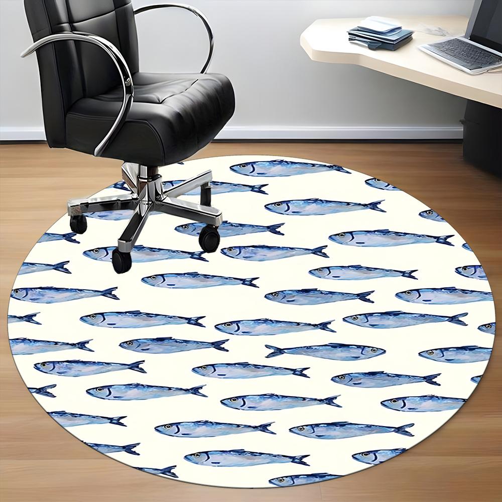 1pc Fish School Office Round Area Rug, Indoor Mat Suitable ForOffice, Under Office Chairs Bedroom Living Room Home Decor, Room Deco 018