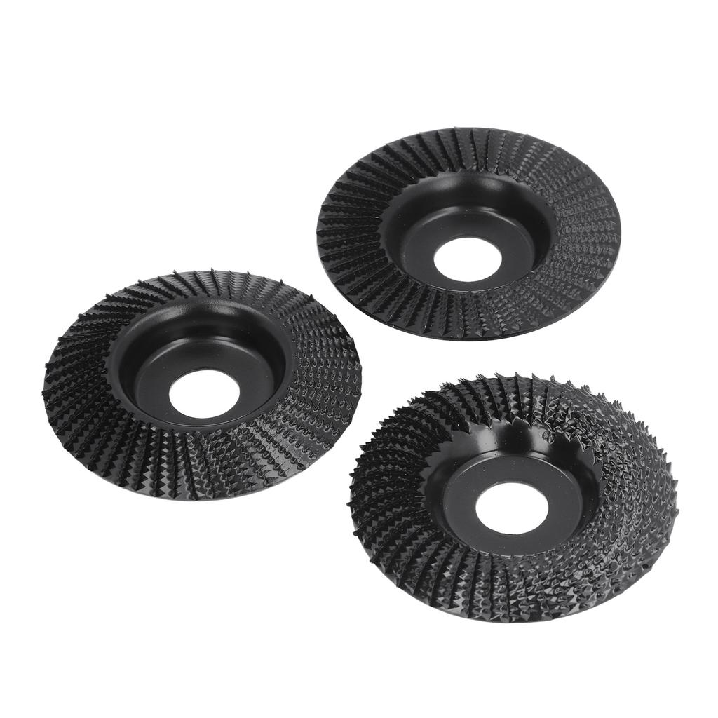 3Pcs Wood Carving Disc Set Woodworking Angle Grinder Grinding Wheels Carbon Steel 100mm Dia 22mm ID Black
