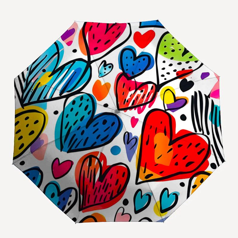 1pc Heart Colors Automatic Open/close Umbrella, 8-Rib sturdy structure, Auto Folding/Opening, Portable Travel Umbrella for Women,098