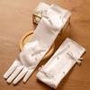 White Satin Long Gloves Vintage Long Finger Mittens Retro Wedding Bridal Gloves  Women