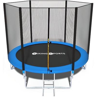 Trampolina - VIKING SPORTS - Trampolina niebieska 244 cm - Siatka bezpieczeństwa - Drabinka w zestawie - Do 80 kg