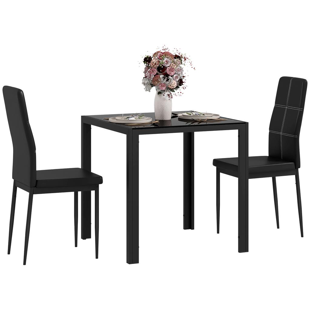 Dining Set, Dining Table with 2 Chairs, Space-Saving Dining Room Set, Seating Group, Black