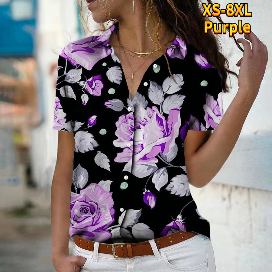 2025 Sommer Neue Mode Damen Blumenmuster Kurzarm V-Ausschnitt Lässig Knopfleiste Hemd Top