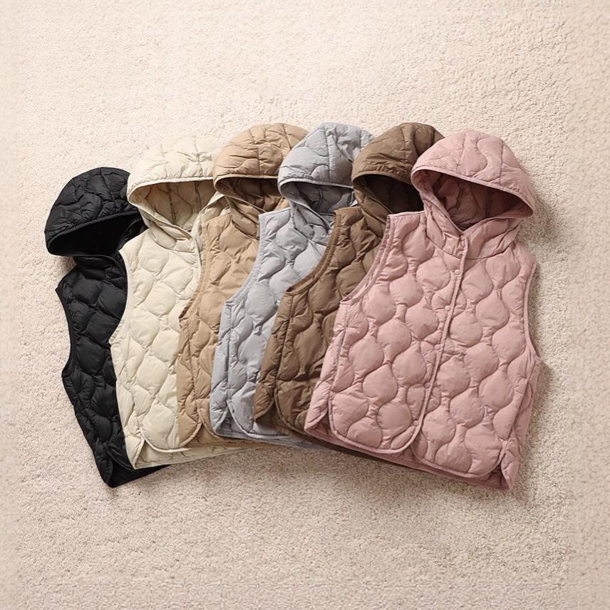 Autunno e inverno nuovo gilet corto casual con cappuccio leggero e sottile gilet gilet gilet base gilet interno giacca calda