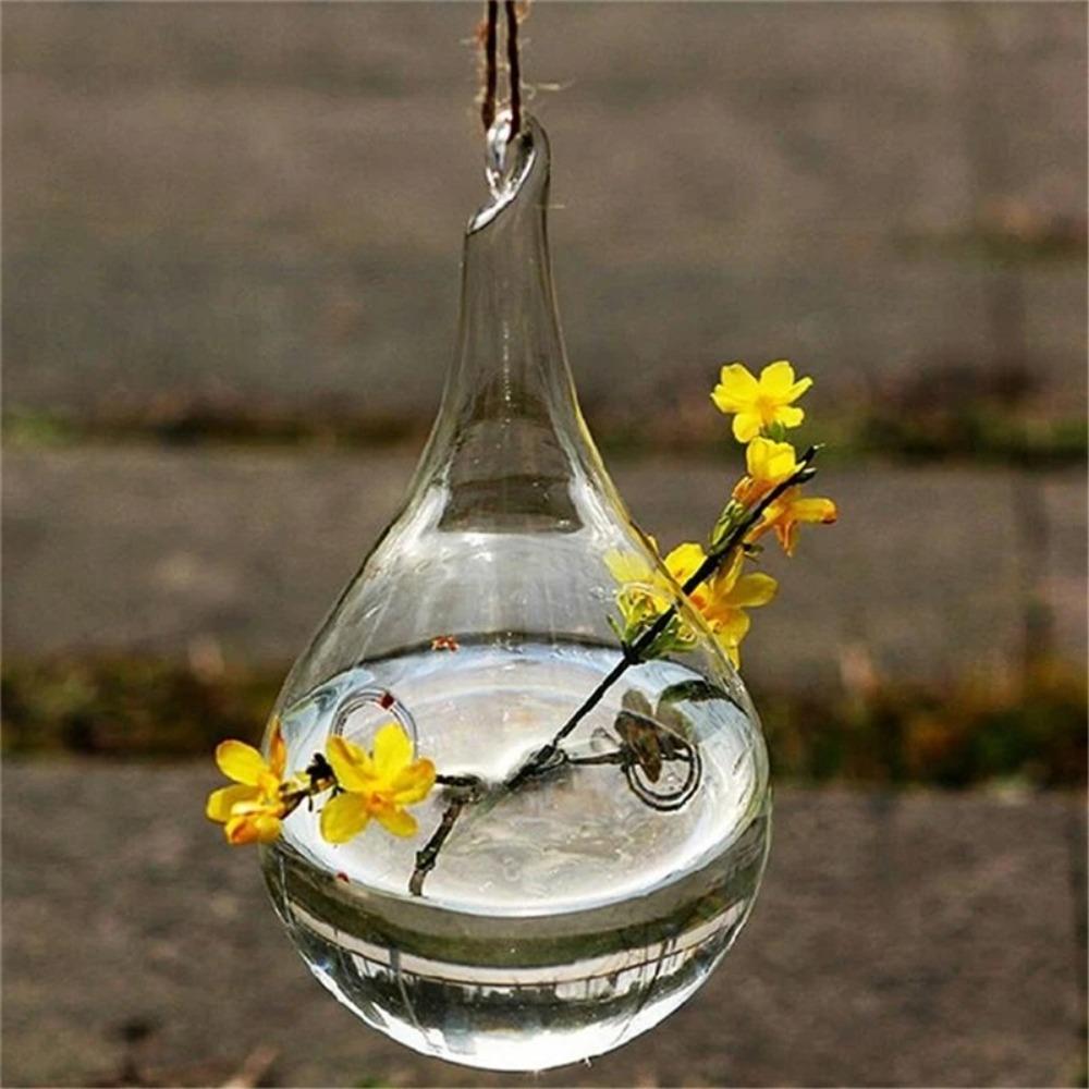 Creative Transparent Hanging Transparent Glass Droplet Shaped Vase Home Decoration Wedding Tea Light Holder Decoration Ornament