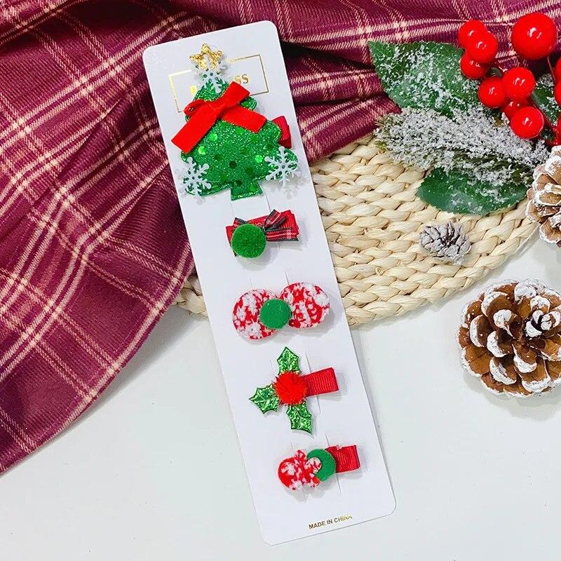 Weihnachts-Elch-Haarspangen-Set mit Schleife, niedliche Cartoon-Haarnadeln, Haarspangen, seitlicher Clip, Kopfbedeckung, Mädchen, Kinder, Haar-Accessoires, Party-Geschenke