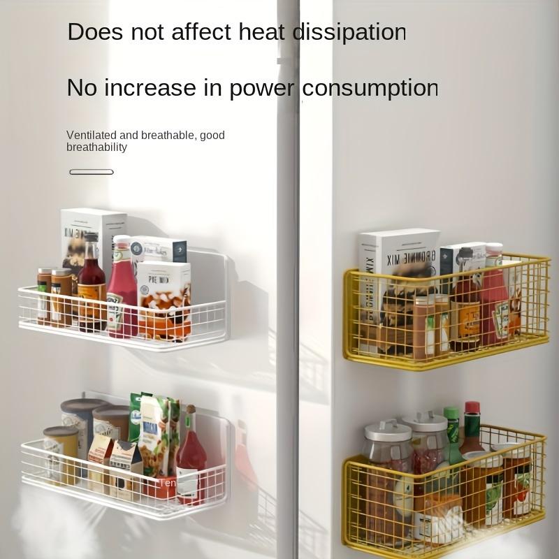 [Popular Choice] 1pc No-Drill Magnetic Storage Rack - Contemporary Metal Wire Basket for Refrigerator & Washing Machine Side, Breathable