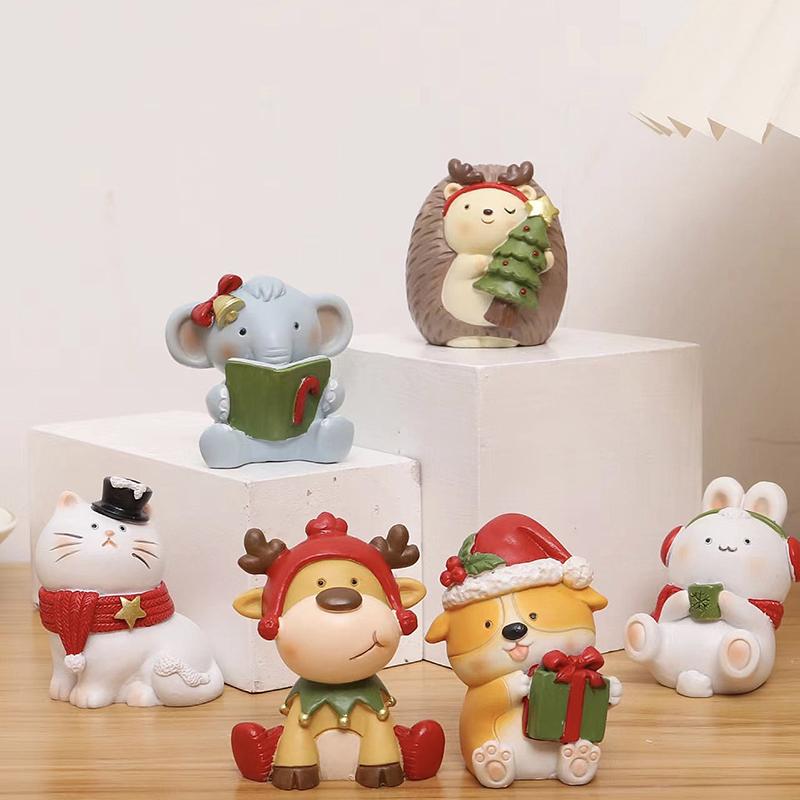 Weihnachtsdekoration Figuren Cartoon Corgi Elch Igel Niedliche Miniatur-Ornamente für Schreibtisch Party Festival Heimdeko