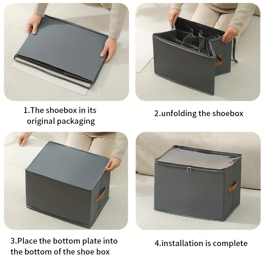 [Organizador de Zapatos Plegable] 1 pieza Organizador de Zapatos Plegable con Tapa - Caja de Almacenamiento Antipolvo de Tela Oxford para Zapatos, Ropa y Accesorios