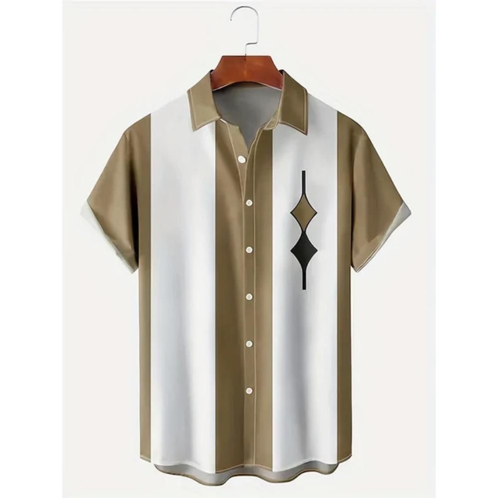 New Summer Outdoor Casual Men's Short-sleeved Shirt, Striped Printed Men's Shirt, Street Daily Fashion Men's Short-sleeved Shirt