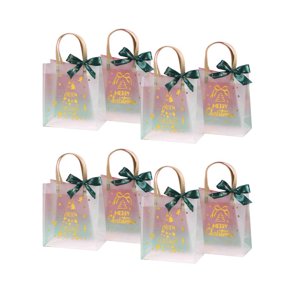 Pack Of 8 Christmas Gift Bags Transparent Candy Holder with Handle Stylish PVC Storage Pouches for Holiday Presents