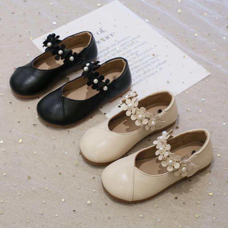 2024 New Simple Flowers Kids Shoes Non-slip Pearls Round-toe Hook & Loop Korean PU Platform Children Casual Shoes Free Shipping