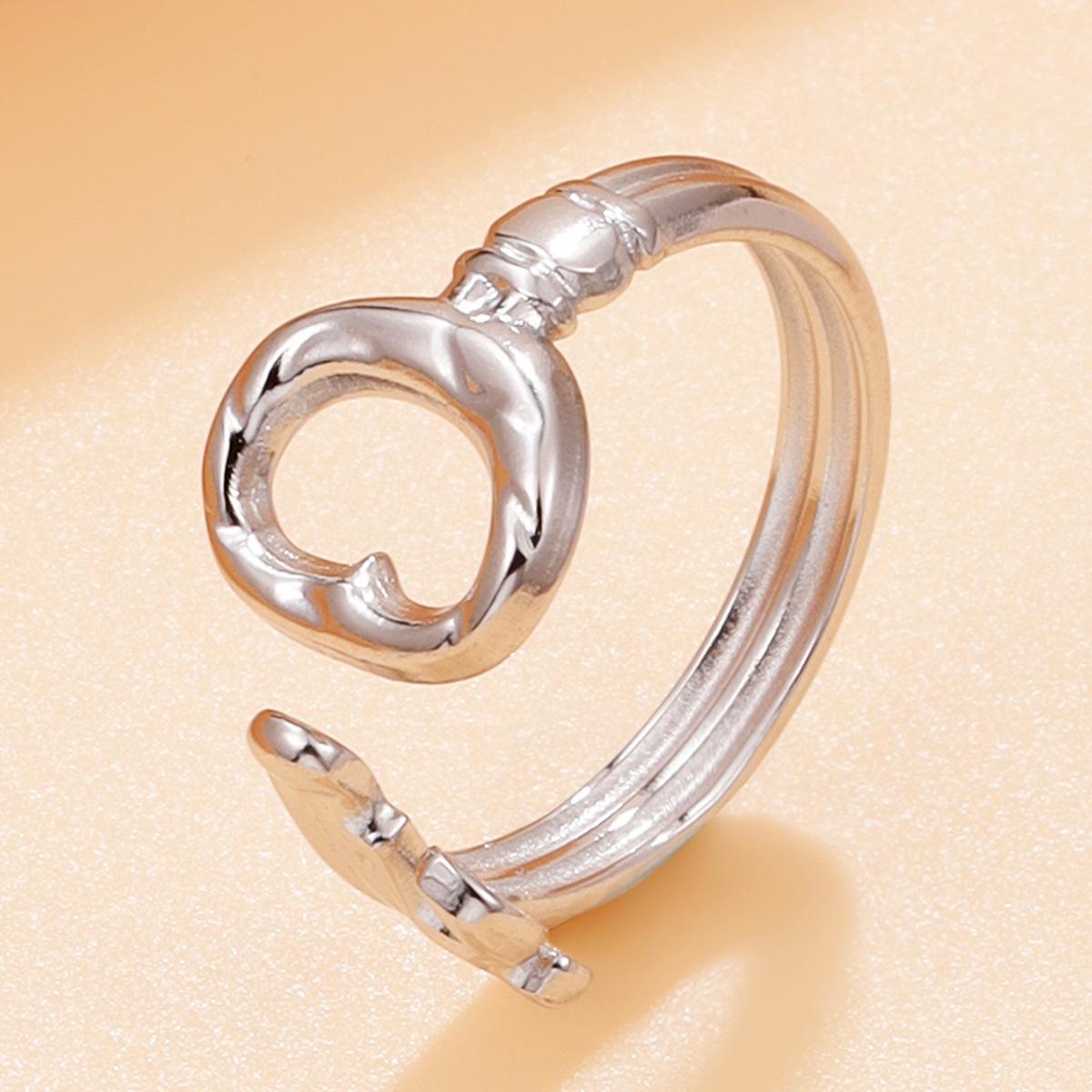 18K Gold Geometric Stainless Steel Ring with English Letter Design