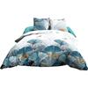 Parure Drap Plat + Drap-housse 160x200 + 2 T - Pur Coton 57 Fils - Ginko Bleu