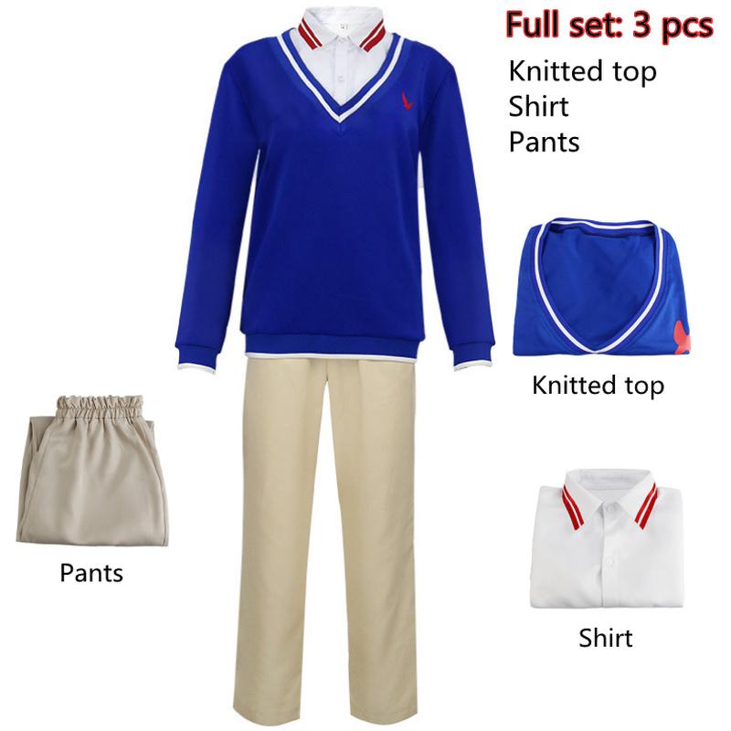 Anime Cosplay Costume WONDER EGG PRIORITY Sawaki Momoe Uniform Suit Campus Style Blue Knitted Top