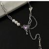 Design purple diamond love fringed pearl necklace female ins sweet cool babes hip hop collarbone chain trendy jewelry female