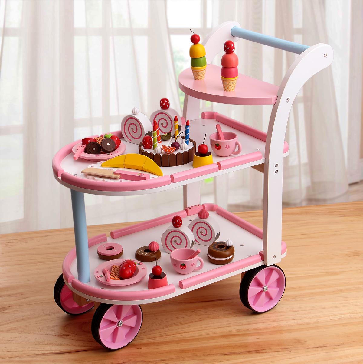 

Kitchen Pretend Play Cake & Doughnut Toy Set with Trolley for Girls Ages 3-6