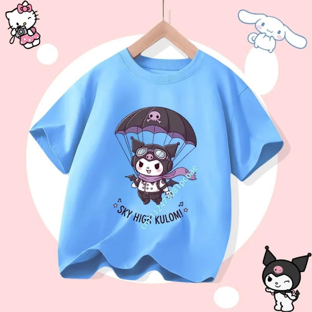 2026 Kuromi's new children's  short-sleeved girls' casual top, summer T-shirt, featuring Sanrio series cartoon prints