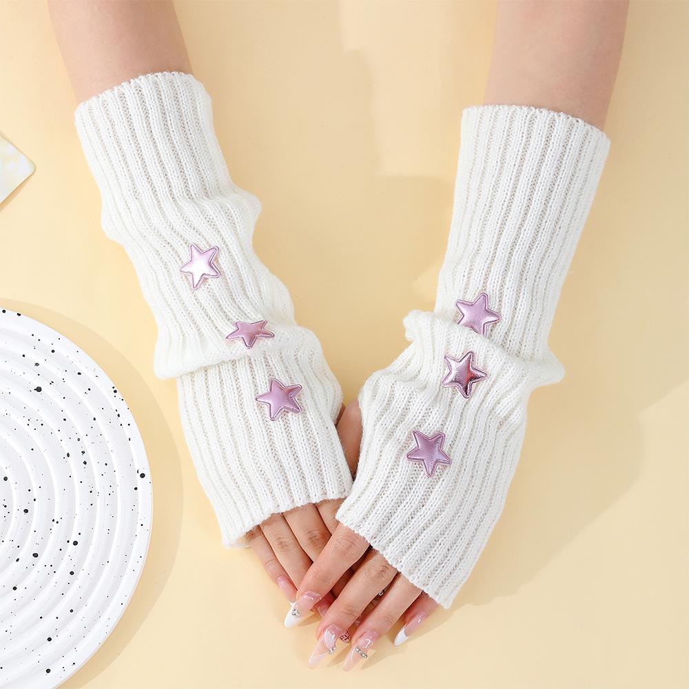 Women's Knitted Y2K Gloves Star Rabbit Arm Warmers Winter Long Sleeve Cover Wrist Mittens Cold Weather Fashion