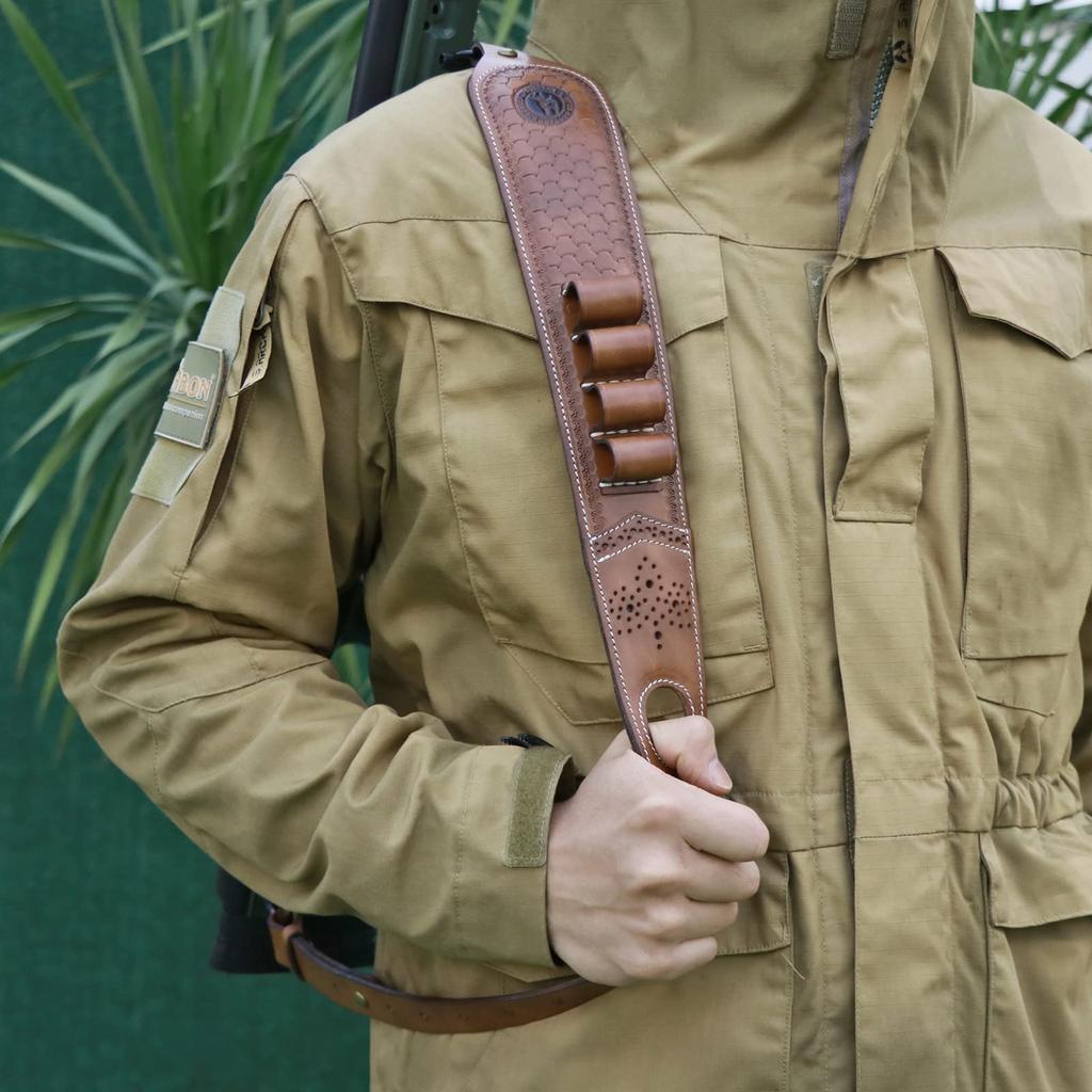 TOURBON Schrotflinten-Trageriemen Lederriemen Verstellbare Länge bis zu 100cm Gürtel,