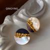 Guochao Lapis Lazuli & Mother-of-Pearl Artistic Luxury Stud Earrings with Silver Needle