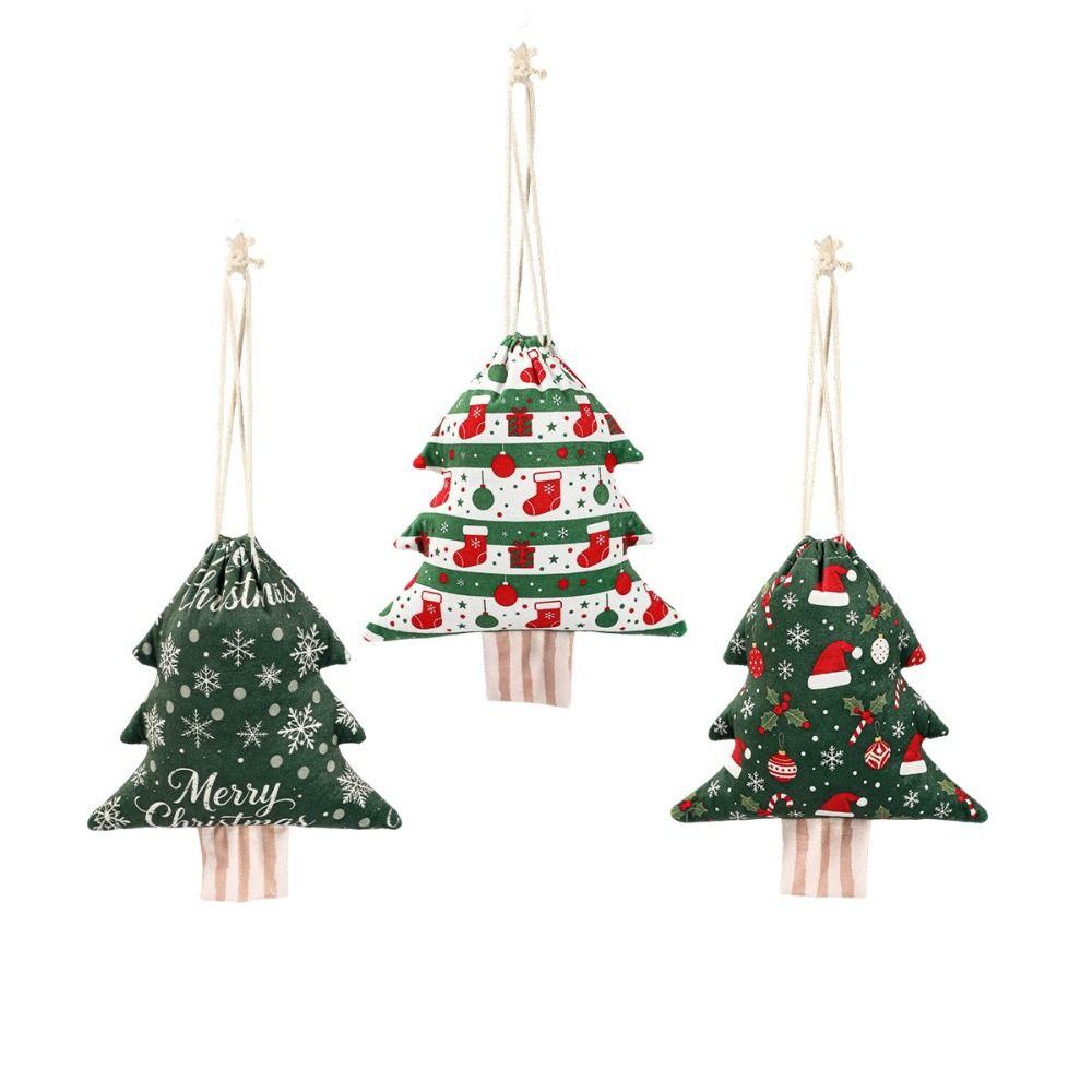 Drawstring Design Christmas Gift Bags Flannel Christmas Tree Shaped Bags Xmas Candy Supplies