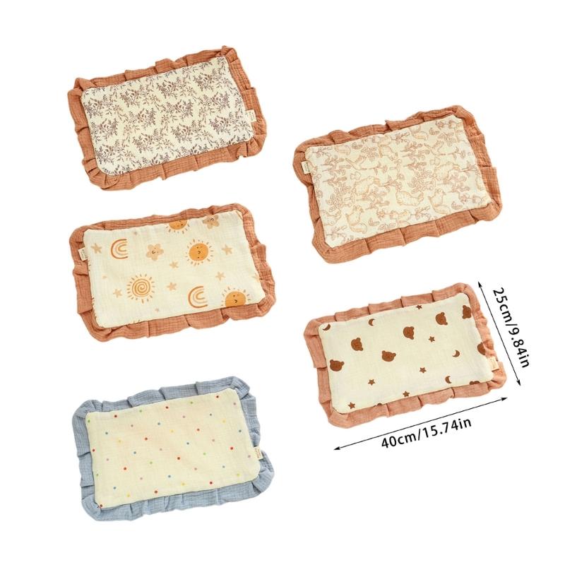 Baumwolle Flaches Kissen Rüschenkante Kissen Atmungsaktive Babybettwäsche Füllung mit Lieblich Musterdesign für Säuglinge Neugeborene