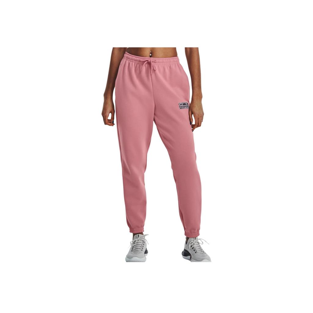 Under Armour Logo Embroidered Elastic Waist Mid-Rise Loose Jogger Knit Pants Men Bottoms Pink 1377175-697
