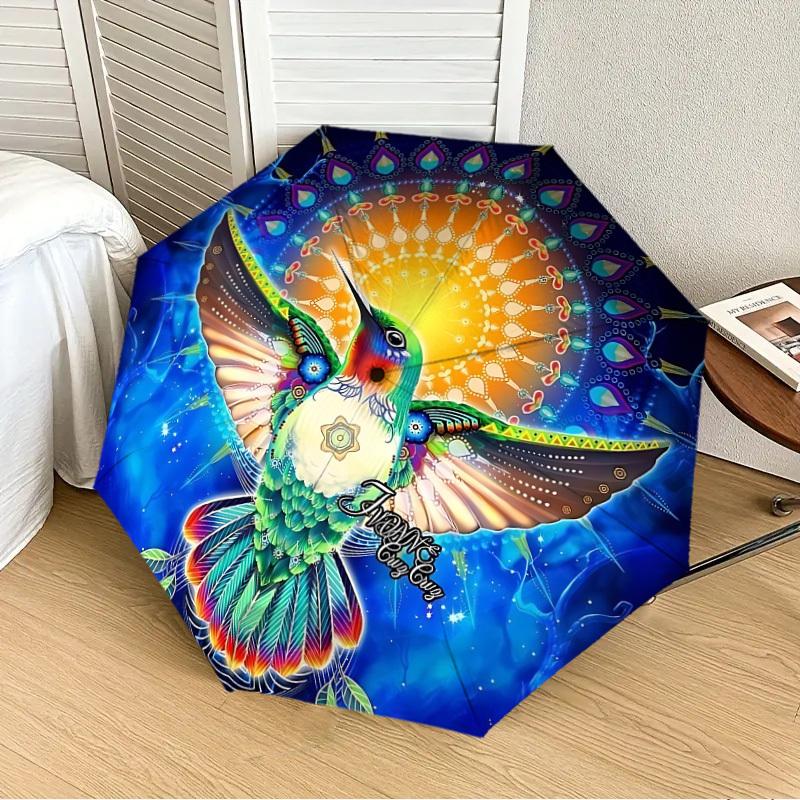 1pc Hummingbird Mandala Artwork Automatic Open/Close Umbrella, Folding Compact Umbrella with Lightweight Design for Women/Menyy251028190