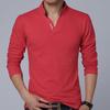 Men's Solid Color V-Neck Long-Sleeved Casual Polo Shirt
