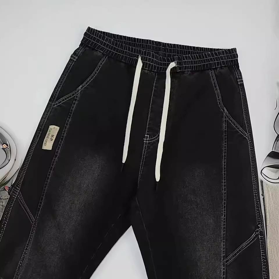 Men's jeans summer new slim fit fashion trend washed retro splicing leggings Harlan pants