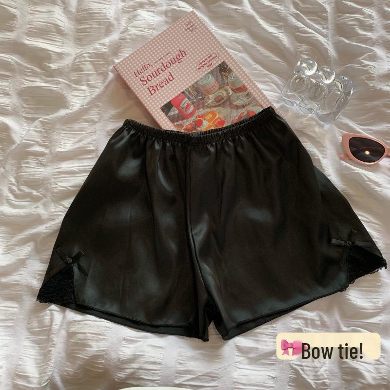 Women s Korean Style Anti-Exposure White Safety Shorts with Black Lace Trim One Size