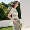 Xiangying Women's 2025 Summer Striped Contrast Short Sleeve T-Shirt