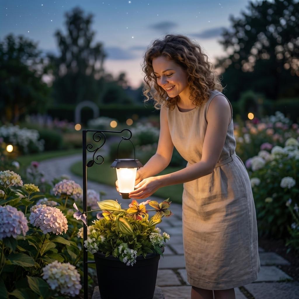 Solar-powered Outdoor Flower Pot Floor Lamp,  Solar Decorative Lamp, Warm   Light For Garden Terraces And Porches.